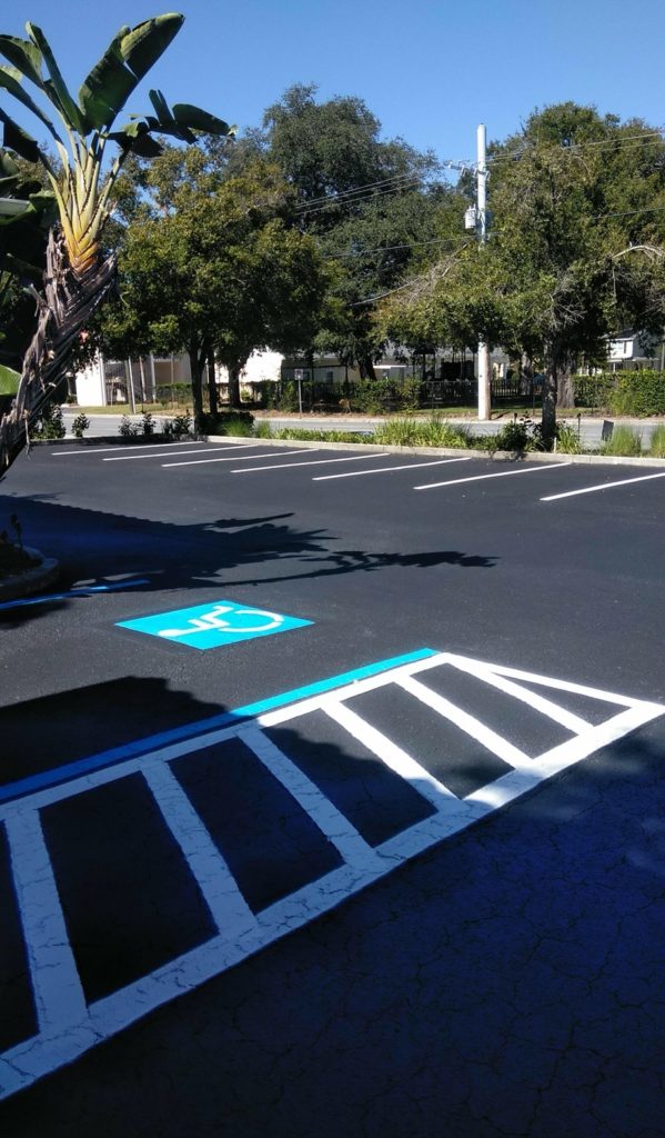 A parking lot with our asphalt sealing in Tampa, FL